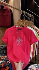New Fashion Men Trend Cross Drills Rhinestone Diamond Streetwear Luxury T-Shirt