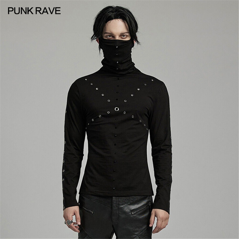 PUNK RAVE Men Punk Rock Gothic Steampunk Tops long-sleeved shirt High Collar