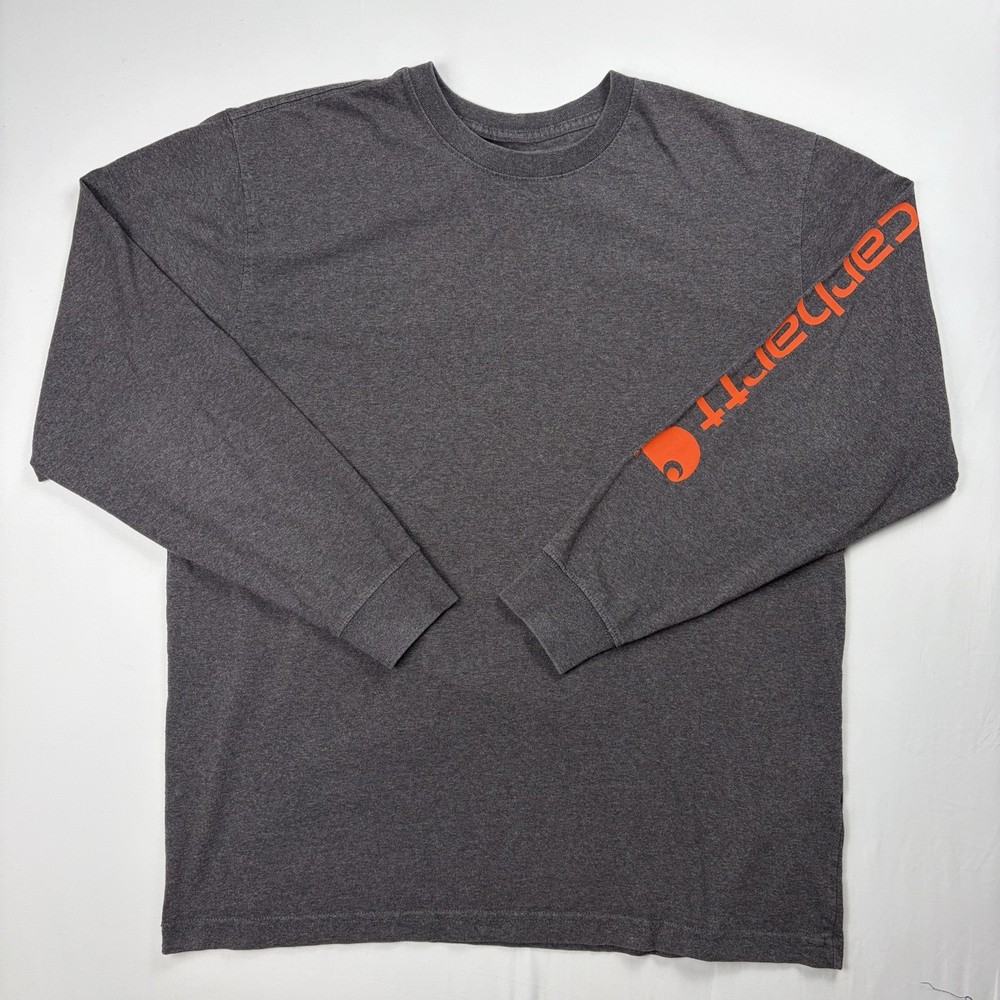 Carhartt K231 Original Fit Long Sleeve Graphic Logo Sleeve Shirt L Regular Gray