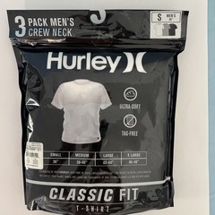 Hurley 3 Pack Men’s Crew Neck Ultra Soft Tag-Free Classic Fit T-Shirt Sz S New