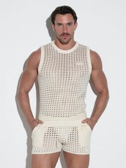 CODE 22 Diamond Knit Tank Top Men’s Crochet Sleeveless Summer Resort Vest