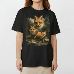 Red Fox Family Watercolor Splash Forest T-Shirt Wildlife Nature Lover Animal Tee