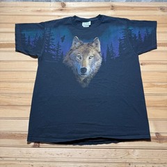 Vintage 1996 National Wildlife Federation Wolf Aurora Borealis T-Shirt USA – XL