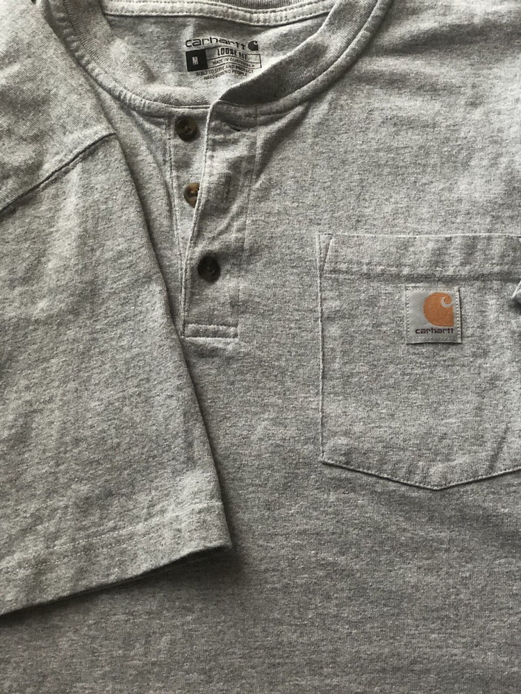 Carhartt Short Sleeve Henley T Shirt Pocket 3 Button Size Med Gray