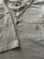 Carhartt Short Sleeve Henley T Shirt Pocket 3 Button Size Med Gray