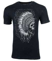 AFFLICTION Men’s T-shirt APACHE BLACK LAVA Indian Skull Motorcycle Biker S-4XL