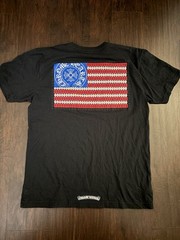 Chrome Hearts Men’s Black USA flag Pocket T-Shirt Logo Back Print Crew Neck L