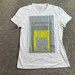 Calvin Klein Shirt Mens Small White Gray Square Block Short Sleeve Casual FLAW