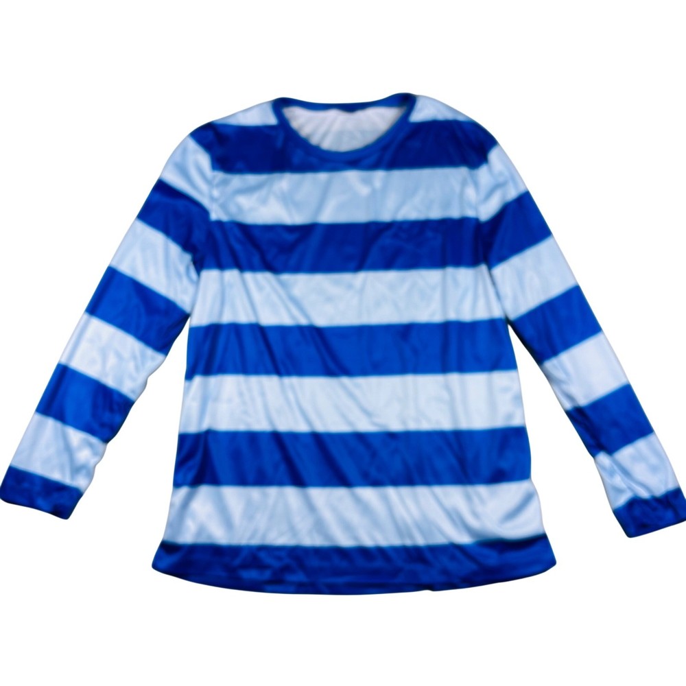 Striped Light Weight Long Sleeve Shirt Mens Sz M Blue White Crew Neck Polyester
