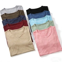 Men 100 % Cotton V Neck T Shirt Casual Summer Beach Gym Fitness Sports Tee Gift