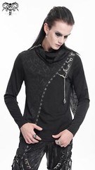Devil Fashion Men Black Gothic Punk Chain Asymmetric Fitted Long Sleeve T-Shirt