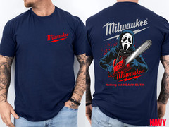 Milwaukee Tools Ghost Face With Chainsaw 2 Sided Unisex Tee–Halloween Character