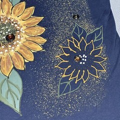 Vintage 1990s WetPaint Hand Painted Sunflower Floral Gem Jewels T-Shirt Sz OSFA