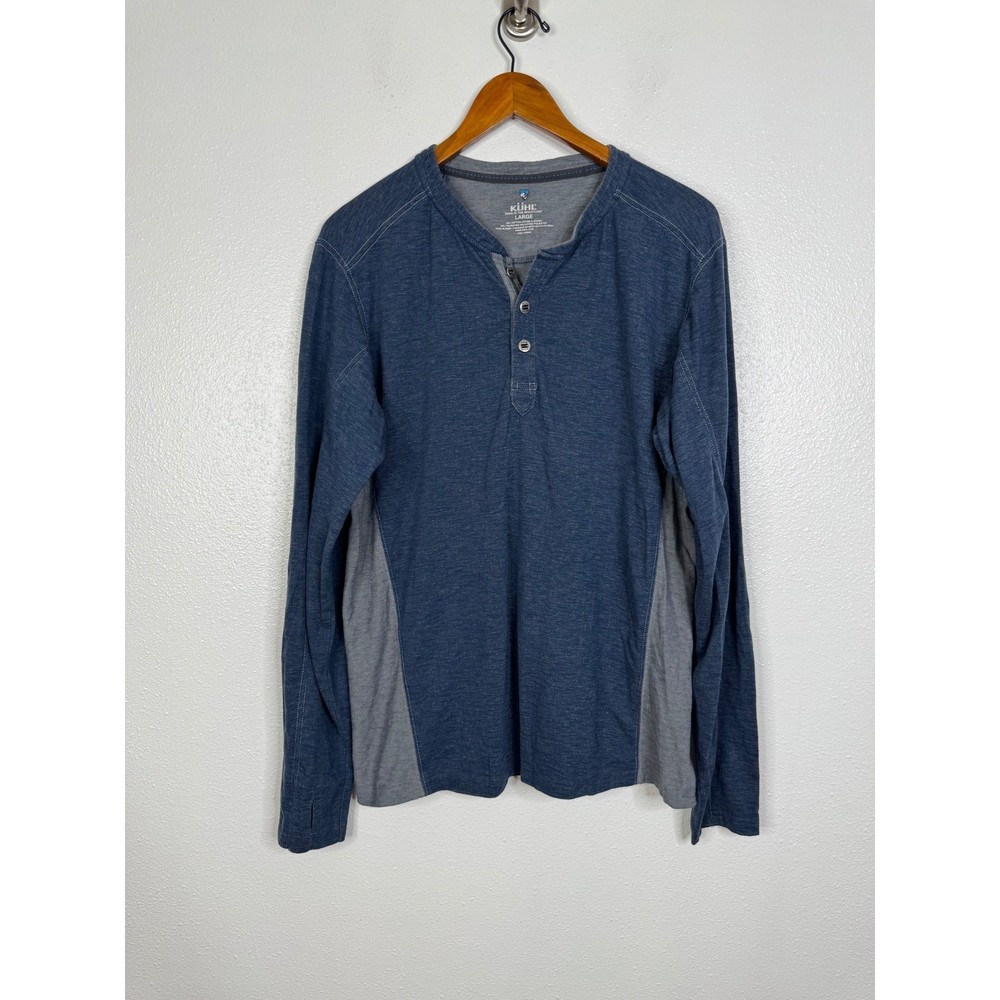 Kuhl Mens Blue Grey Long Sleeve Henley Shirt Thumbholes Large RN108846