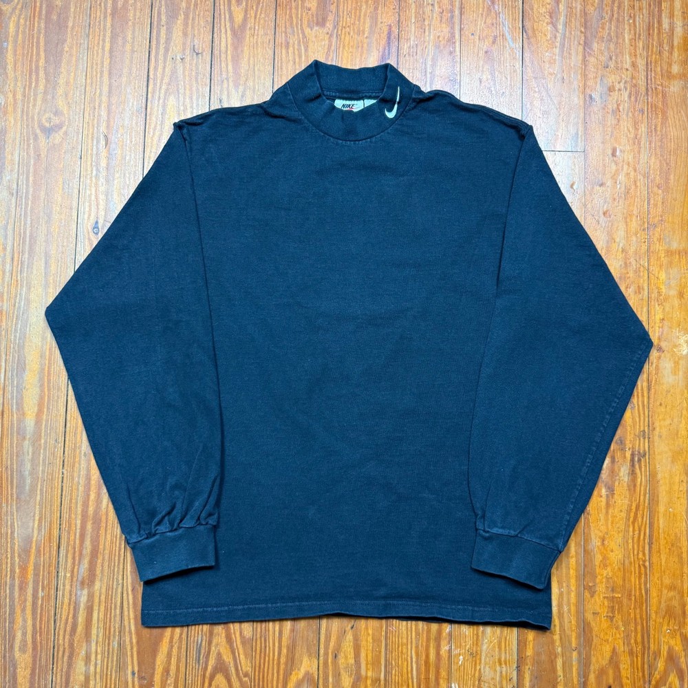 Vintage Nike Mock Neck Shirt Mens Size Medium Black Long Sleeve Swoosh 90s