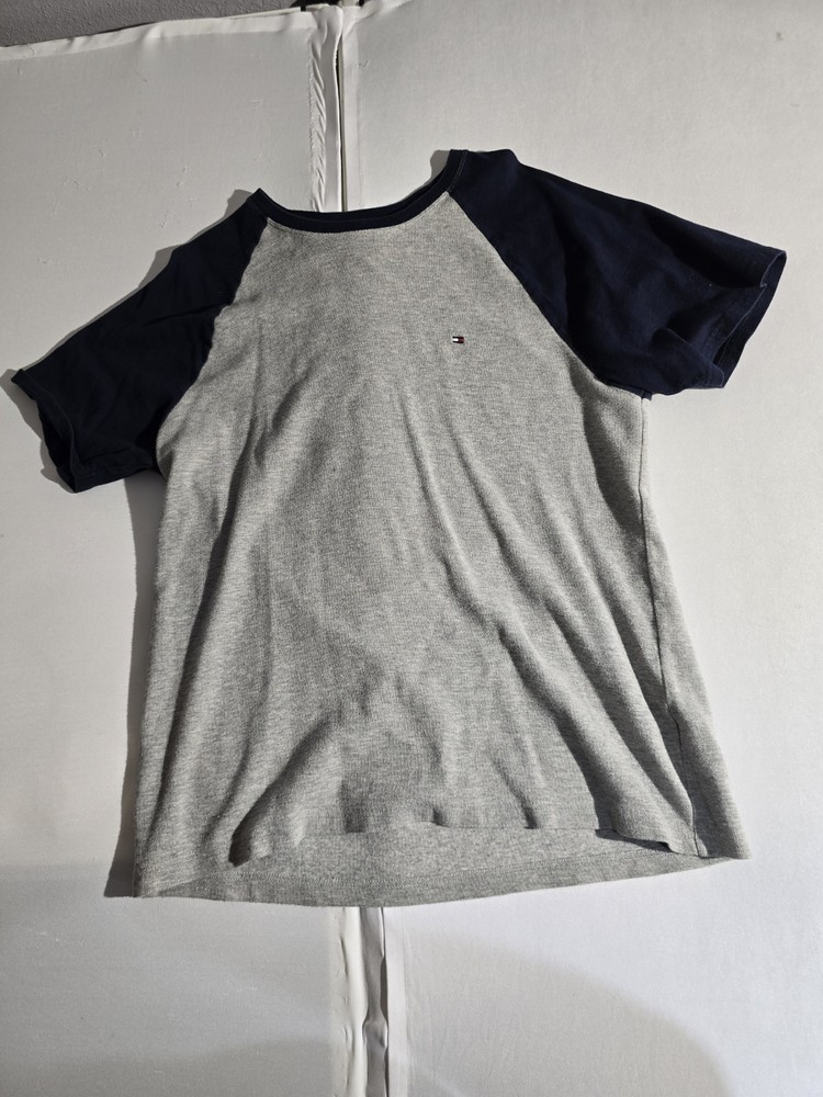 VTG Tommy Hilfiger Raglan Shirt Men’s L Gray Blue Y2K Skater Grunge Waffle