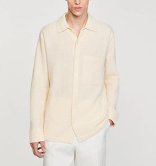 Sandro Men’s Beige Knitted Long Sleeve Oversized Shirt Size M SHPTR00540