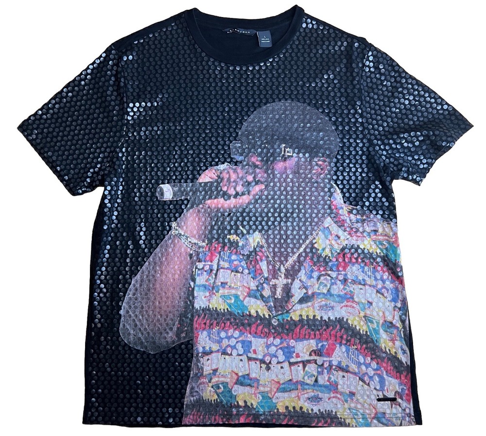 Sean John Mens Hiphop rapper Notorious B.I.G Casual Black Graphic T-Shirt|SZ:L