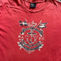 Vintage 90s Polo Ralph Lauren Flag Marine Crest T Shirt Red Size XL