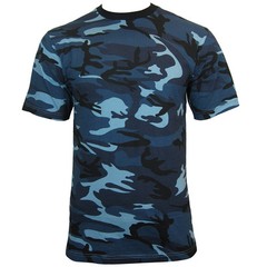 Urban Blue Camo T-Shirt – 100% Cotton Camouflage Army Military Top – Up To 4XL