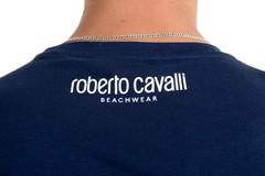 Roberto Cavalli “Beachwear” Men’s Blue Graphic Print T-Shirt US 2XL IT 56