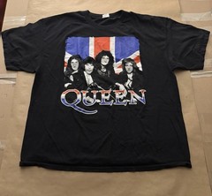 Queen Black Rare Concert Band T-Shirt Freddie Mercury British Flag Vintage Sz XL