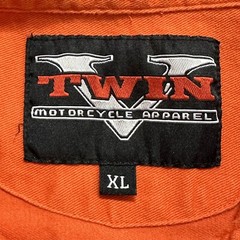 V TWIN Motorcycle Apparel Biker Men’s Denim Shirt Size XL Orange Sleeveless