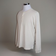 Theory Men’s Mattis Studio Waffle knit L/S T shirt 3-button Crew Ivory Cream 2XL