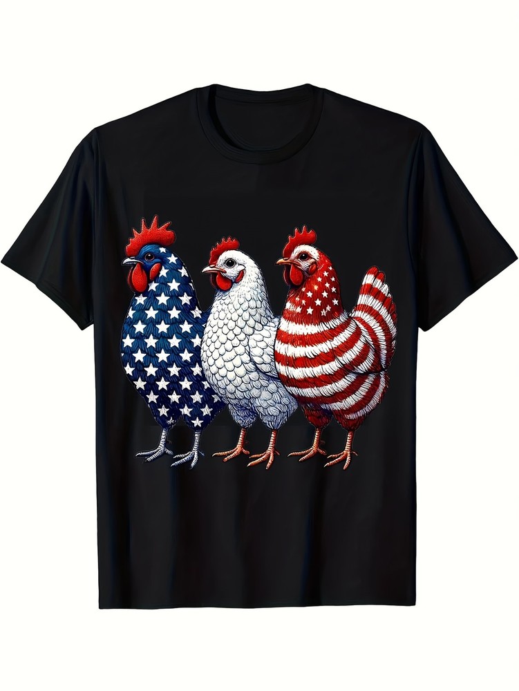 Patriotic American Chickens T-Shirt – Red White & Blue PoultryGraphic Tee