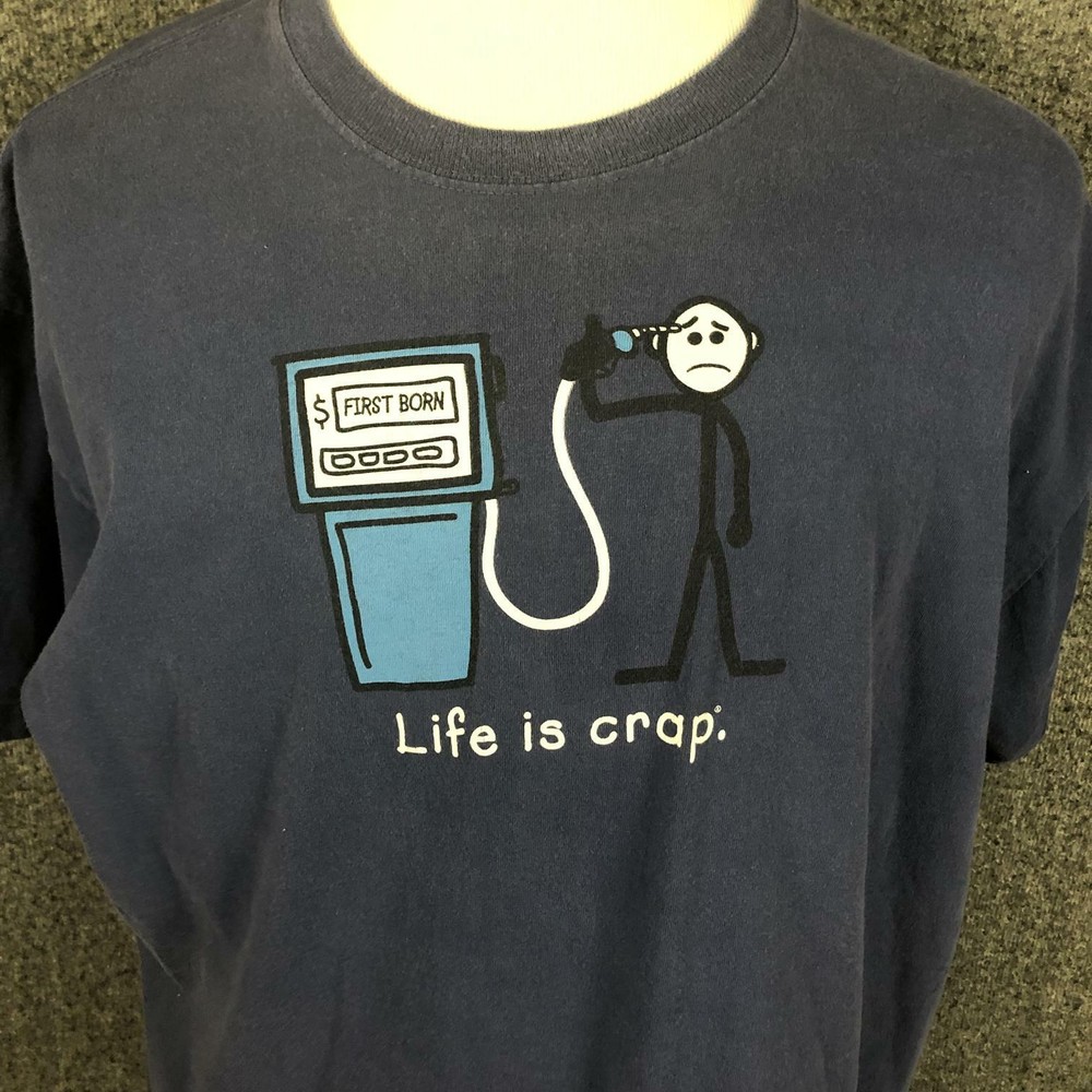 Life is Crap ‘First Born’ Blue Men’s Short Sleeve Graphic T-shirt XL