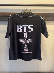 BTS K-Pop Graphic Print Jersey T-Shirt Button Front V-Neck Mesh Polyester M