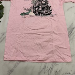 Rail Fair Sacramento Mens Vintage 90s Graphic Tee Size M Pink Train Engine 3751