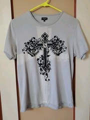 UNIFIED Gray Floral Cross Graphic Motif T Shirt Mens Sz Sm Designer Hand Crafted