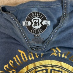 Rawyalty Couture T-Shirt Mens 3X Blue Gold Foil Rhinestone V-Neck Streetwear