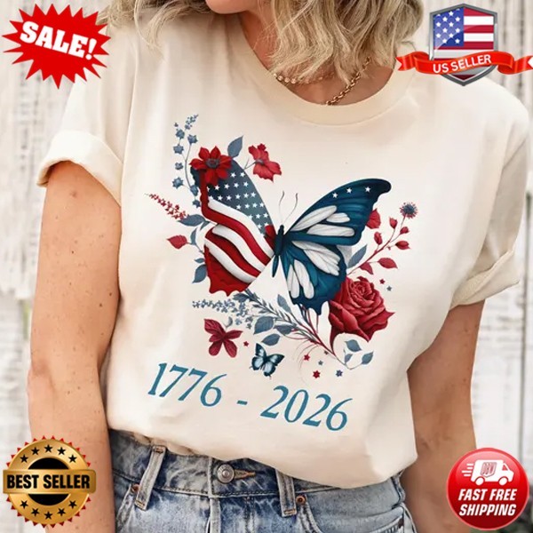 America Patriotic Butterfly Shirt Celebrating 250th Annivers T-Shirt – Up to 5XL