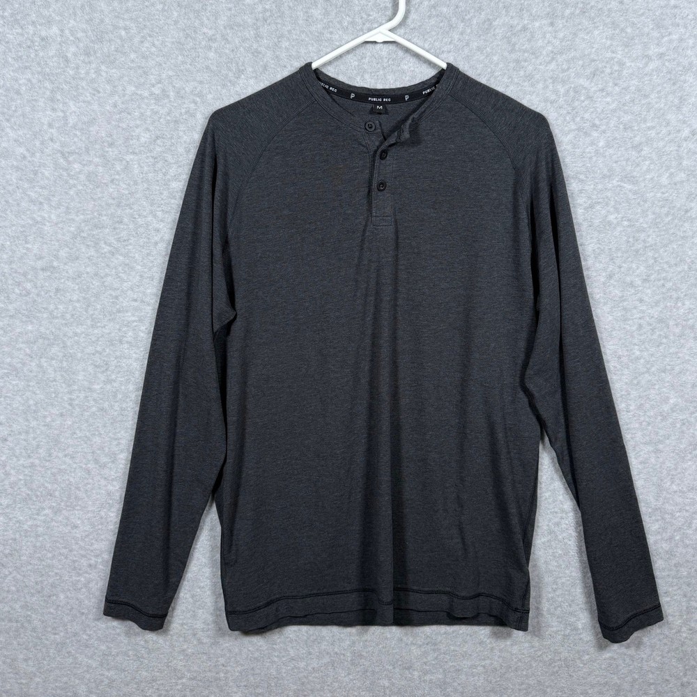 Public Rec Mens Medium Long Sleeve Henley Shirt Gray Pima Cotton Blend Size M