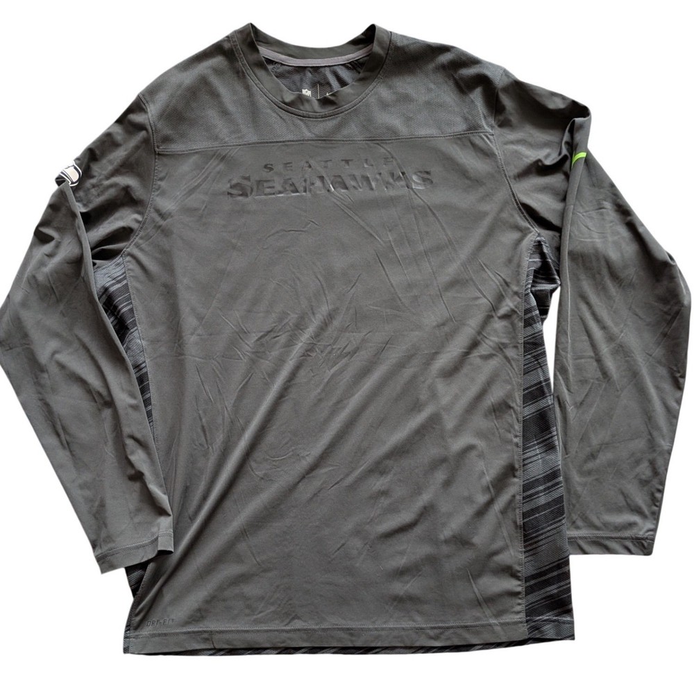 NIKE Seattle Seahawks NFL On Field Dri-FIT Long Sleeve Shirt Mens XXL Gray