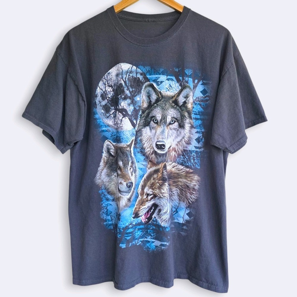 Southwestern Wolf Retro Wolf Tee Mens L Gray Shirt Nature Animals Outdoors Y2K