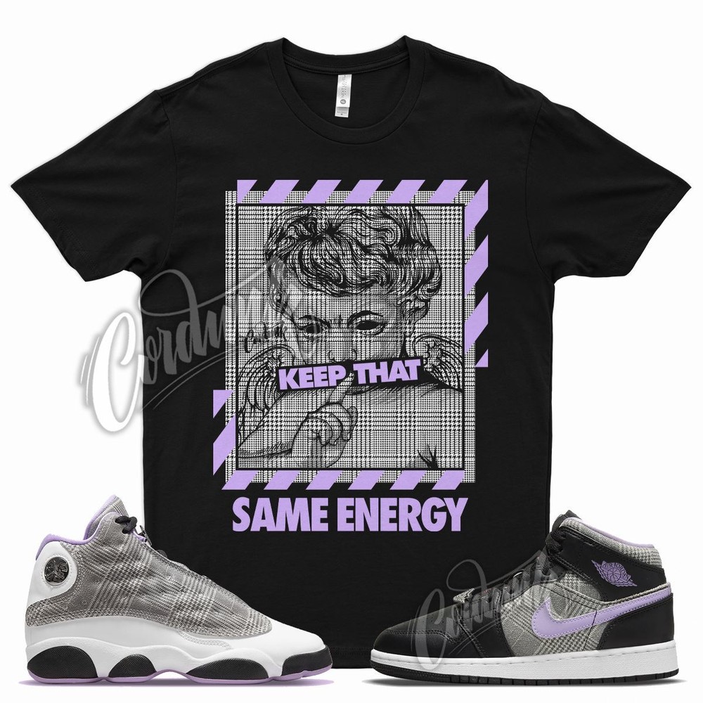 ENERGY T Shirt for J1 1 Mid SE GS Houndstooth Lilac Silver Plaid Violet 13