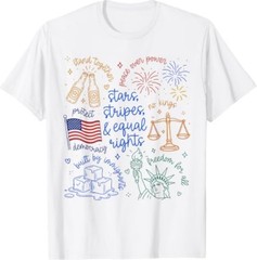 Stars Stripes & Equal Right Doodle USA Political Liberal T-Shirt