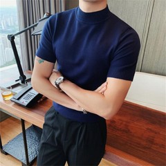 Knitted T-shirt men’s stretch turtleneck top Tight-fitting underneath a t-shirt