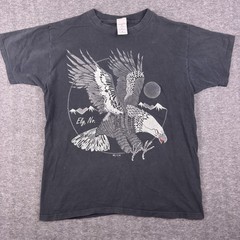 Vintage Fruit Of The Loom Shirt Mens Large Black Ely NV Bald Eagle Graphic Tee