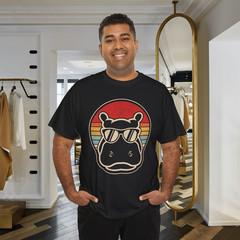 Cool Hippo Sunglasses Retro Sunset Vintage Animal Graphic T-Shirt
