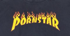 Rare Vintage PornStar Long Sleeve Shirt Flames Skater No Tag Stains See Pics