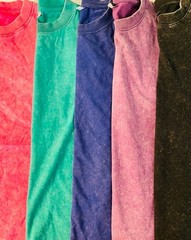Unisex Acid Wash Faded Heavyweight O-neck Tshirt Pink Purple Blue Green
