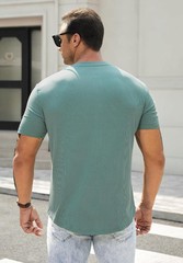 Men’s Muscle Slim Henley Shirts Crewneck T-Shirt Gym Workout Athletic Shirt Tees