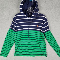 Polo Ralph Lauren Hooded Tee Shirt Mens M Striped Cotton Long Sleeve Drawstring