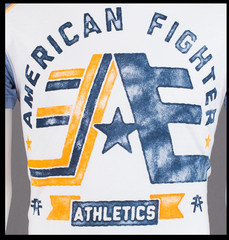 AMERICAN FIGHTER White Blue Orange STONEY BROOK Athletic Graphic T-shirt NWT