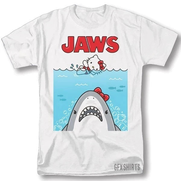 Retro Vintage Graphic JAWS Hello Kitty Shark Movie Classic Design T-Shirt