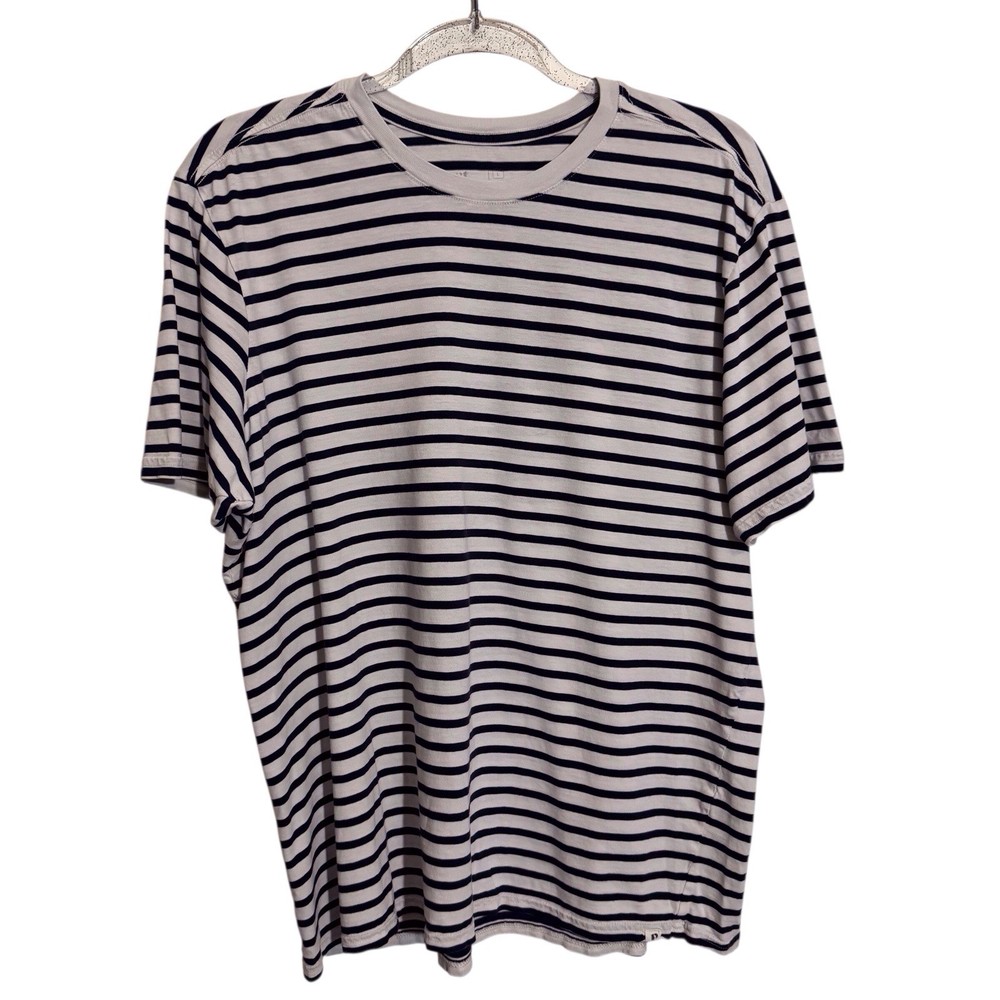 Pact Mens Large Blue White Stripe Ringer Tee T-Shirt Short Sleeve Organic Cotton